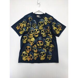Liquid Men's Black Cotton Skull Pile T Shirt Size L